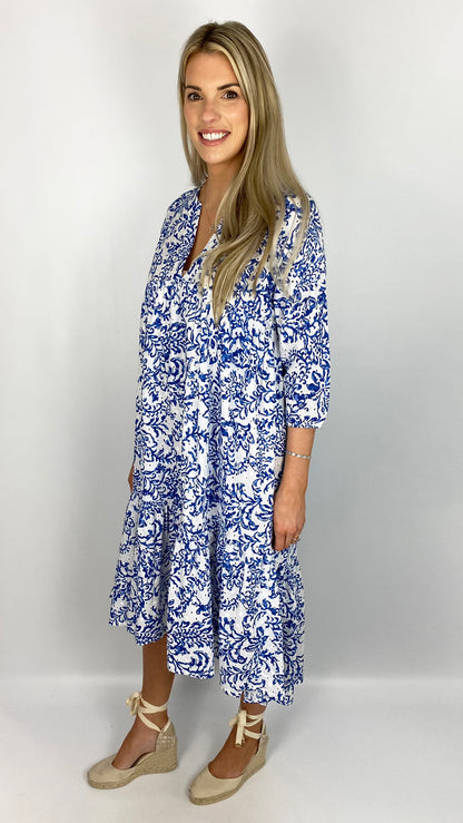 Neela broderie anglaise hi-low dress by Goa (Blue/White)