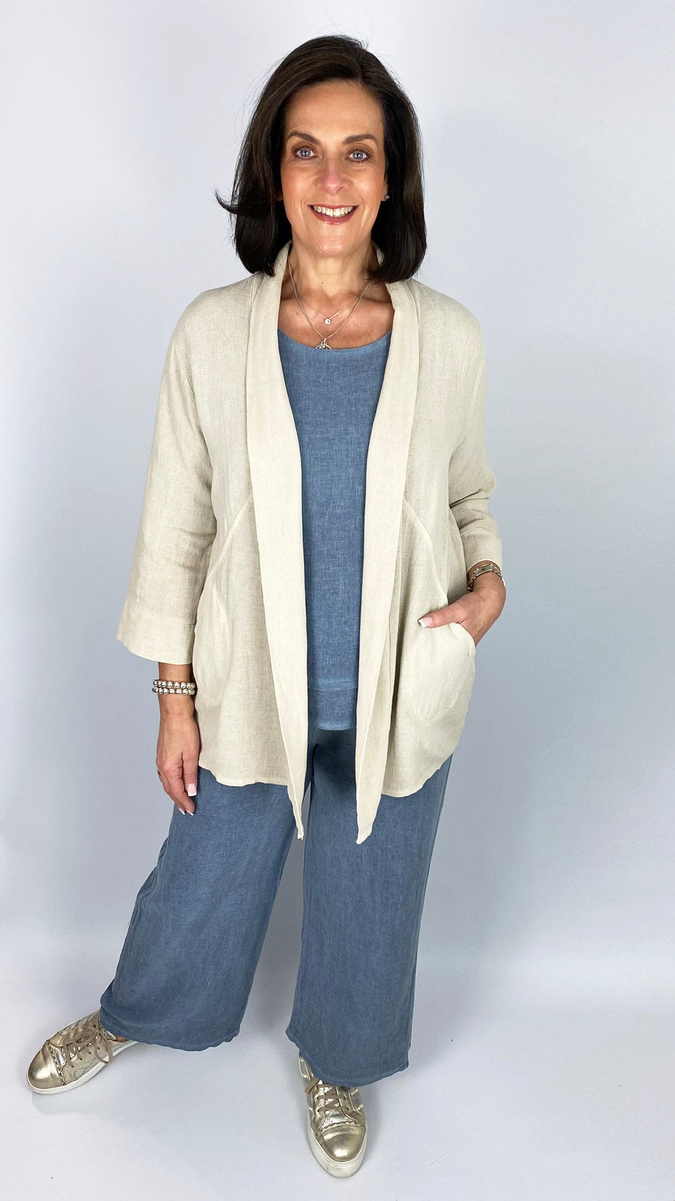 Cotton & linen mix edge-to-edge jacket | 4 Colours | last 1