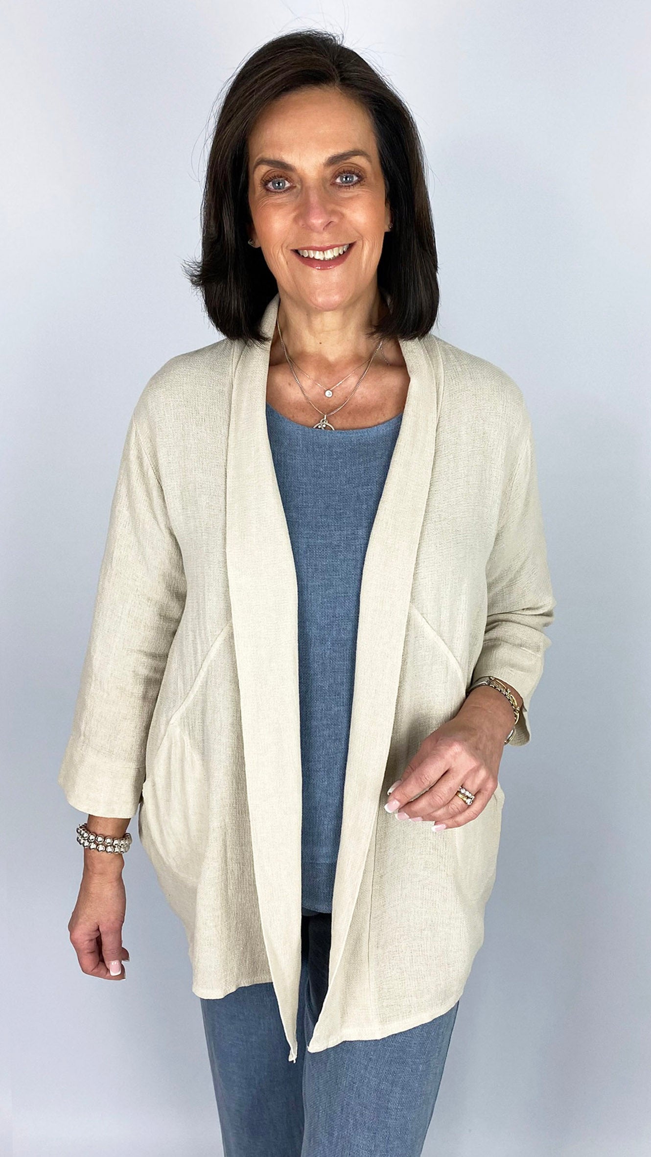 Cotton & linen mix edge-to-edge jacket | 4 Colours | last 1
