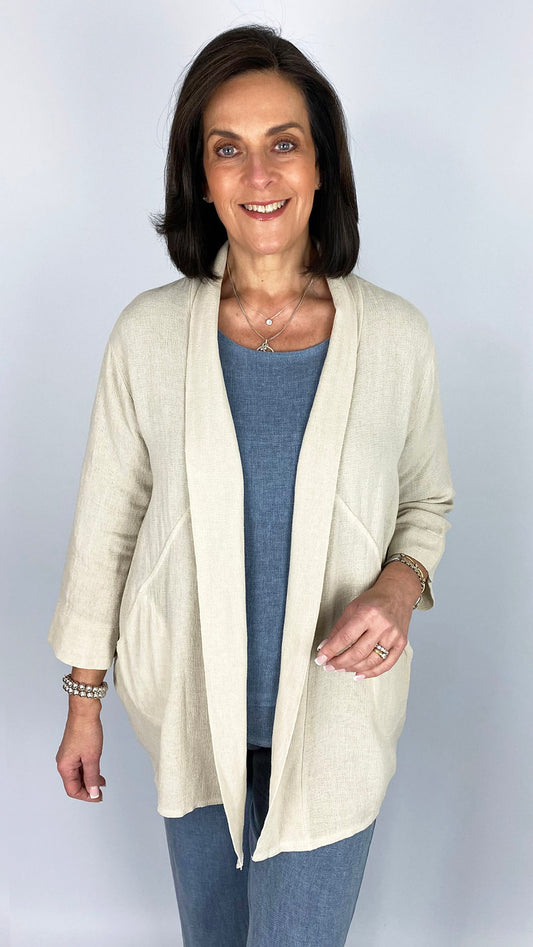 Cotton & linen mix edge-to-edge jacket | 4 Colours