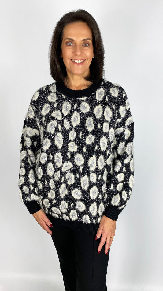 Lurex thread animal print jumper | Black/White | last 1s