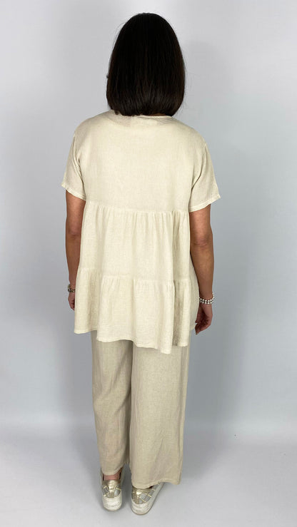 Cotton & linen mix tiered button through top | 6 Colours | last 1s