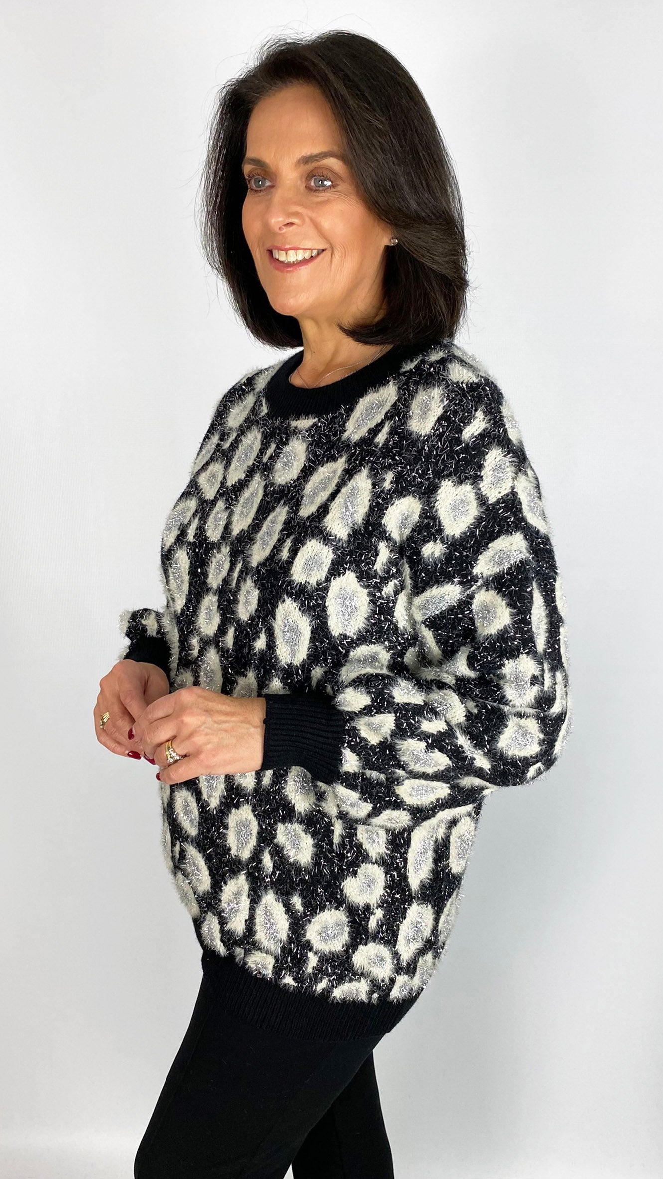 Lurex thread animal print jumper | Black/White | last 1s