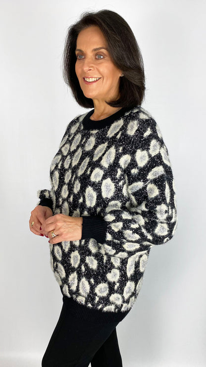 Lurex thread animal print jumper | Black/White | last 1s