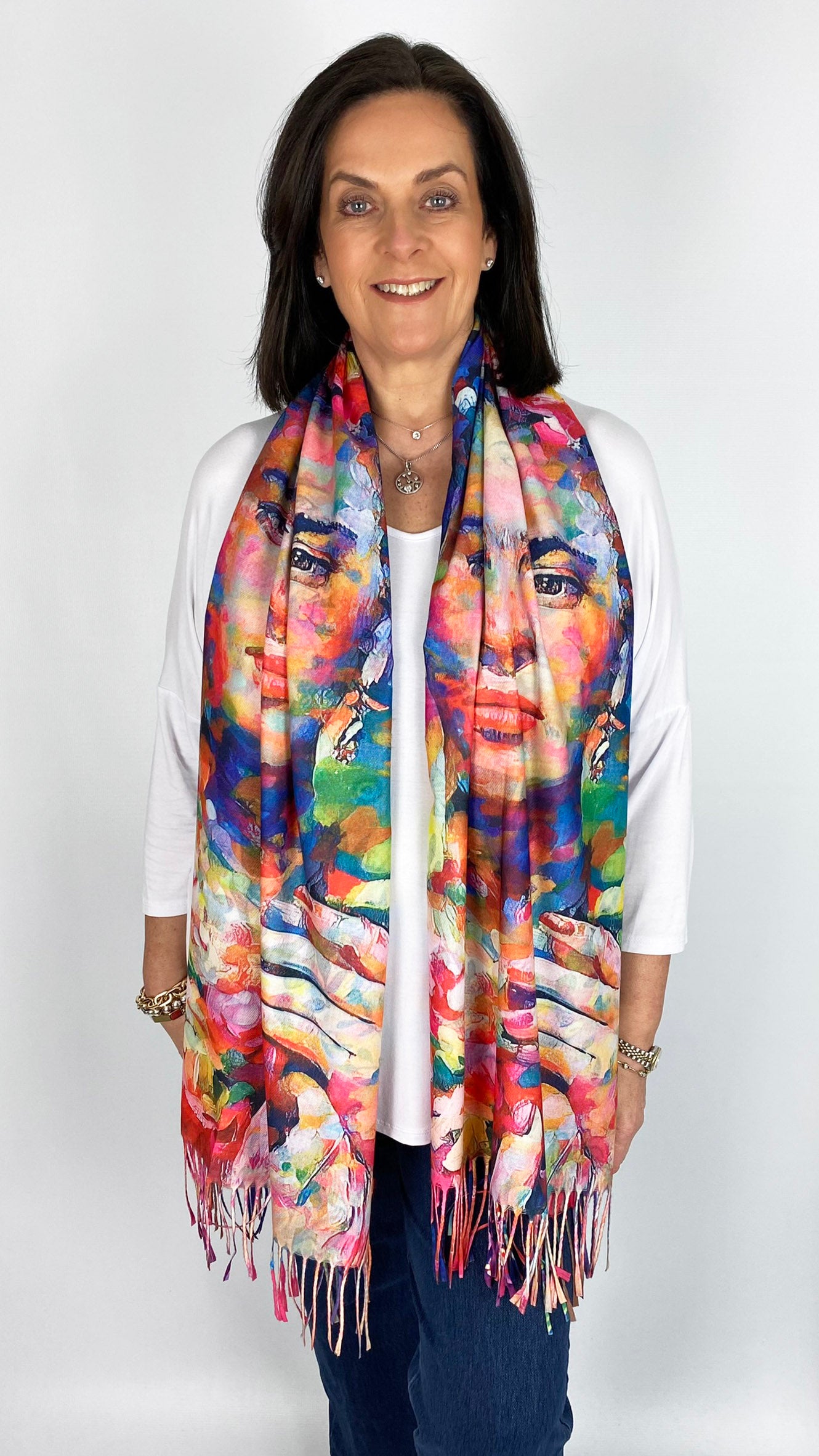 Reversible Frida Kahlo print Scarf | Aqua Multi | by Malissa J