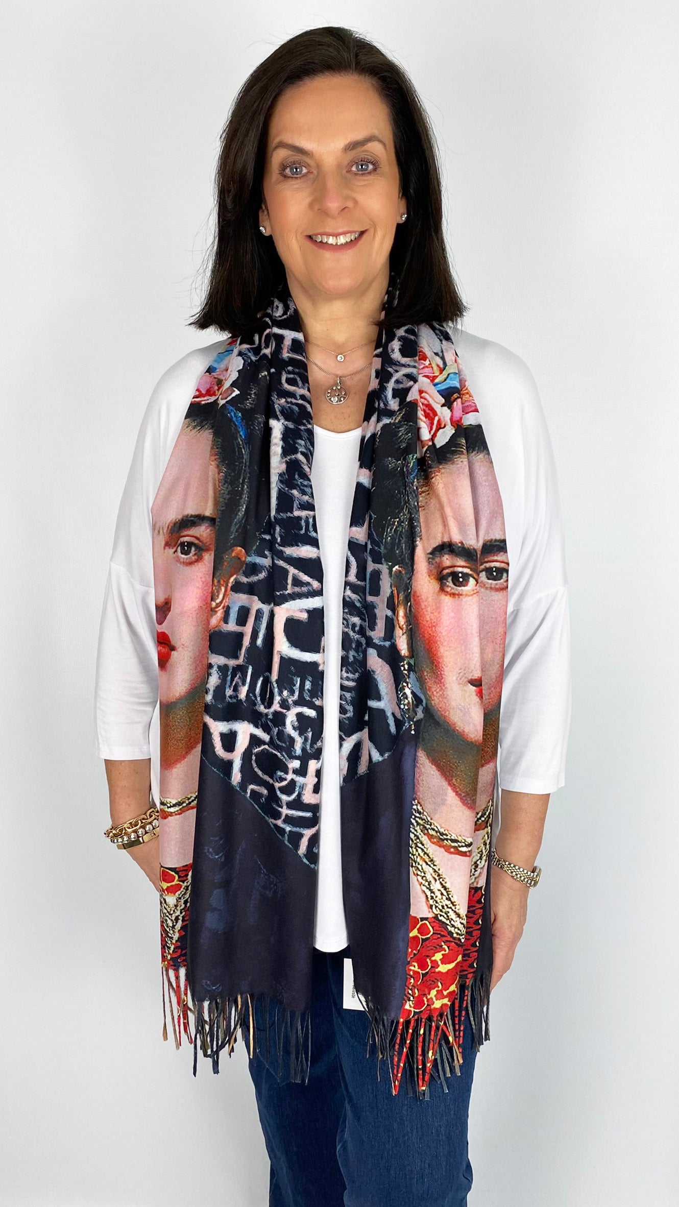 Reversible Frida Kahlo print Scarf | Black Multi | by Malissa J