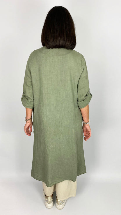 Linen long edge-to-edge jacket | 2 Colours