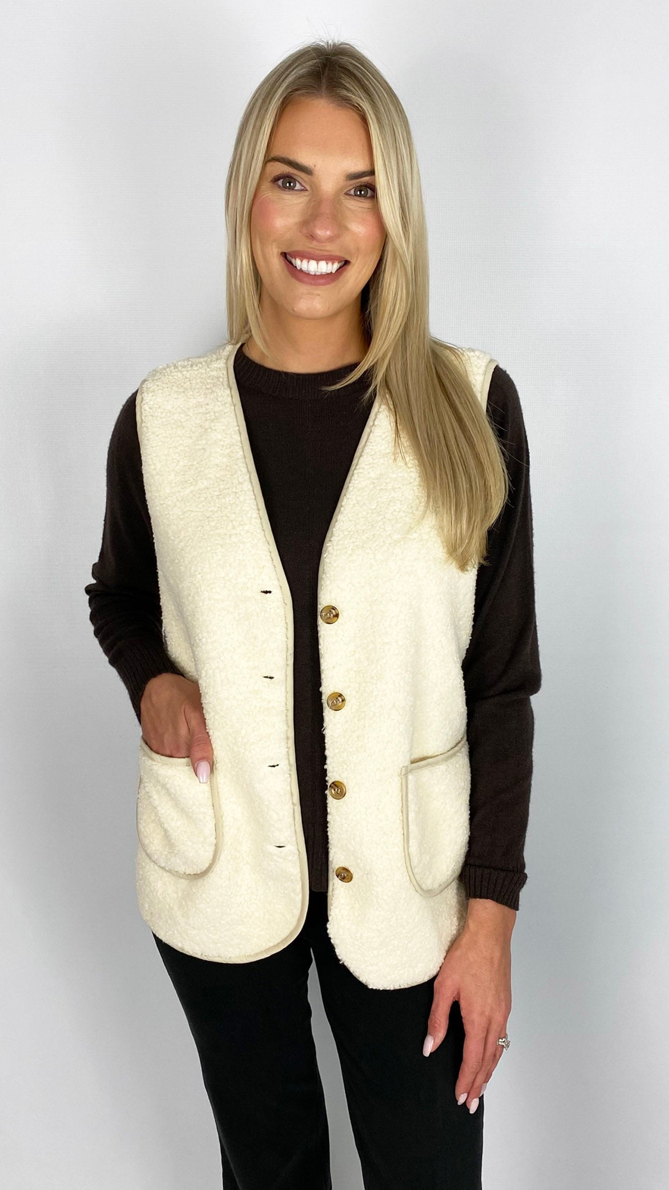 Button-through faux shearling gilet | 3 Colours