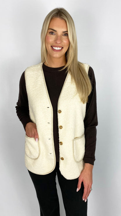 Button-through faux shearling gilet | 3 Colours