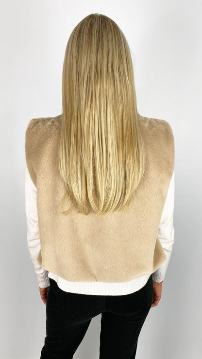 Cropped zip-up faux fur gilet | Black