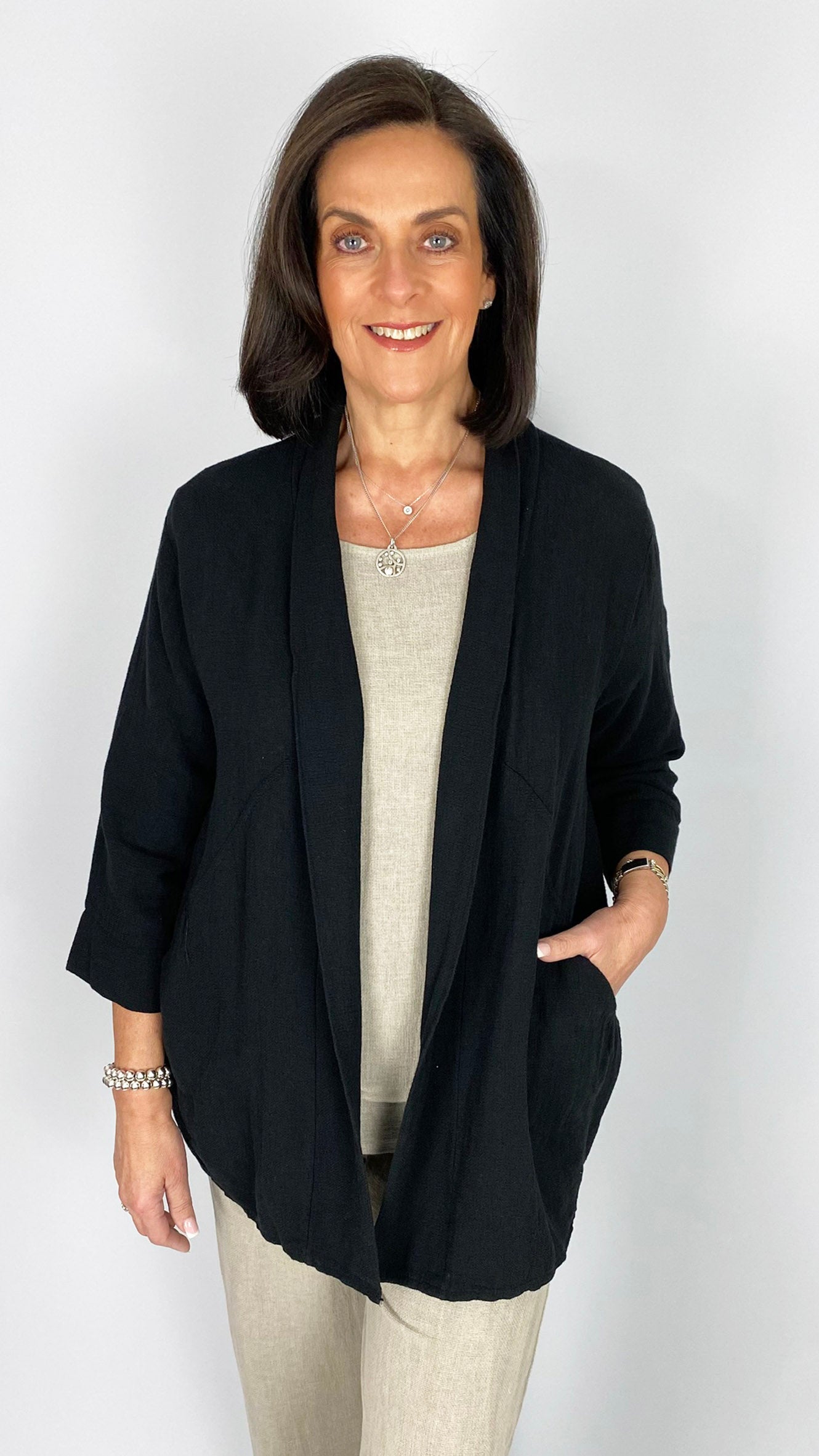 Cotton & linen mix edge-to-edge jacket | 4 Colours | last 1