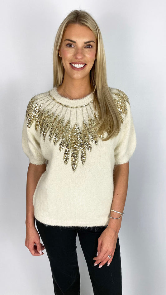 Sequin & embellished fuzzy knit jumper | 2 Colours