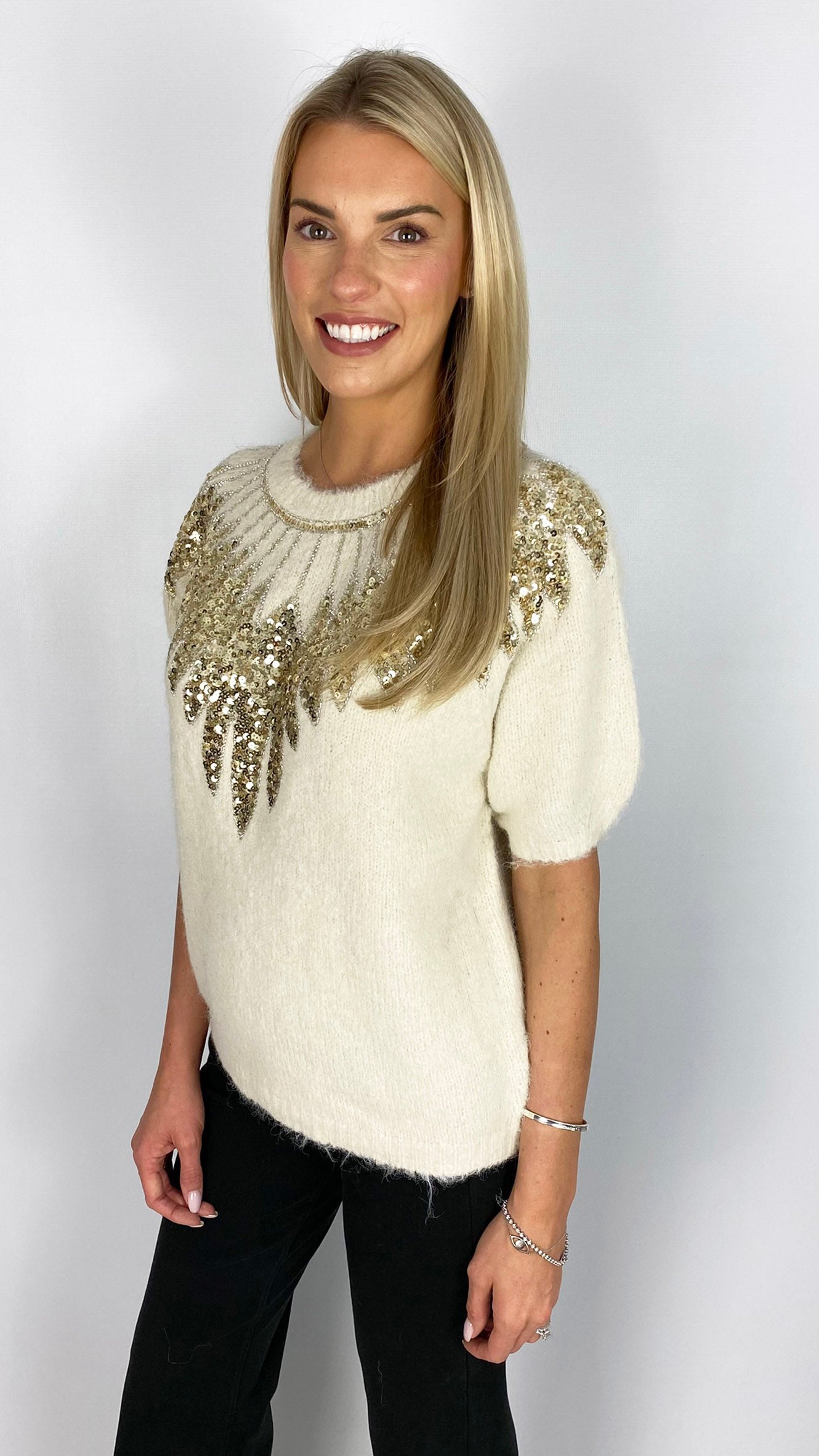 Sequin & embellished fuzzy knit jumper | 2 Colours