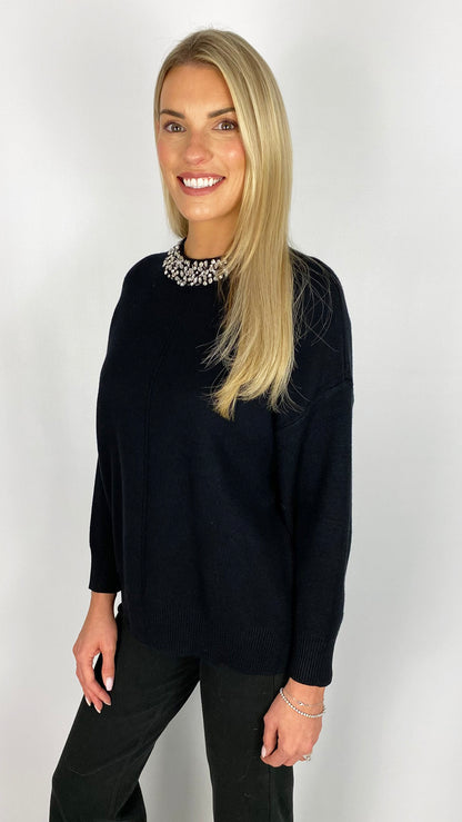 Rhinestone neck knitted jumper | 2 Colours | by Malissa J