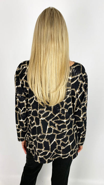 Print knot front shimmer long sleeve top | by Malissa J