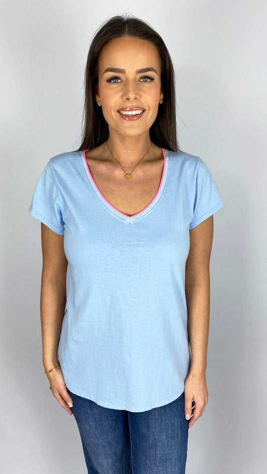 Fluro trim v-neck tee | 7 Colours