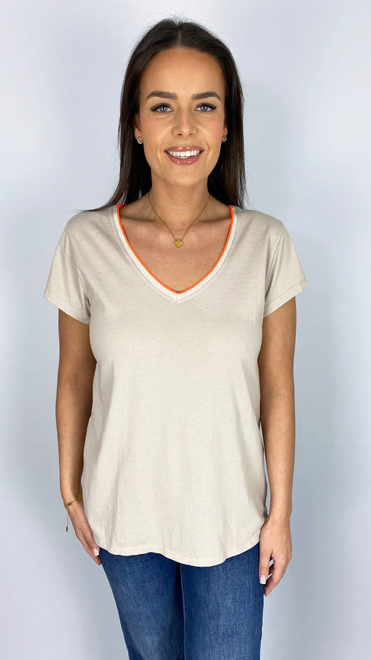 Fluro trim v-neck tee | 7 Colours