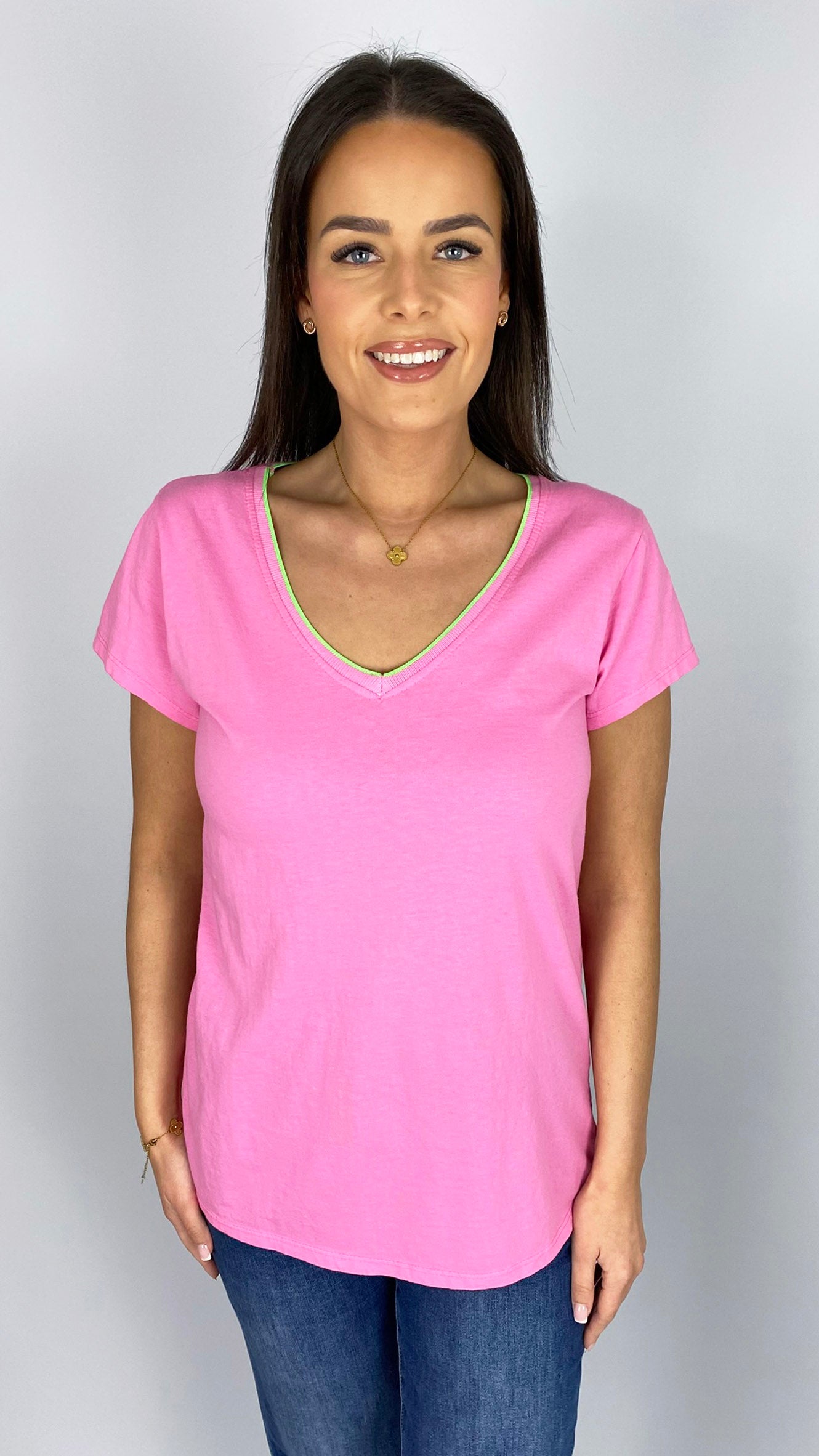 Fluro trim v-neck tee | 7 Colours