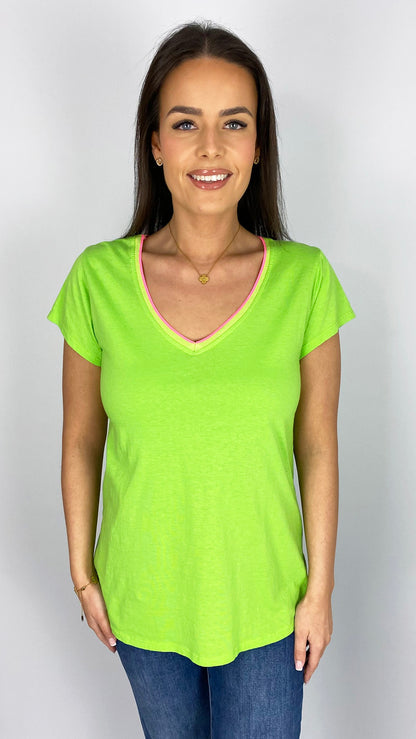 Fluro trim v-neck tee | 7 Colours