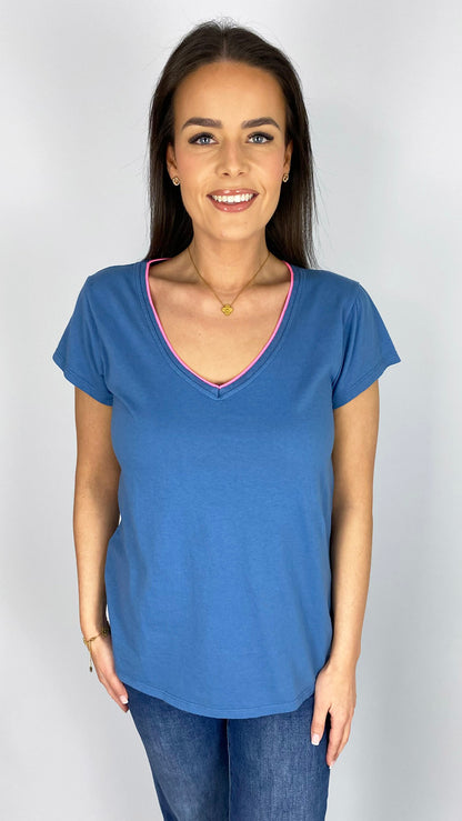 Fluro trim v-neck tee | 7 Colours