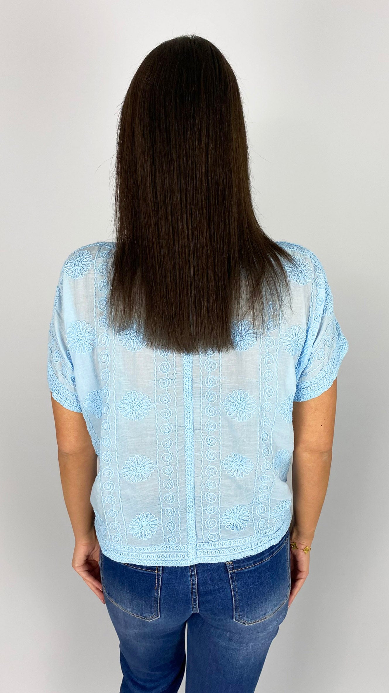 Embroidered button-through crochet top | 3 Colours