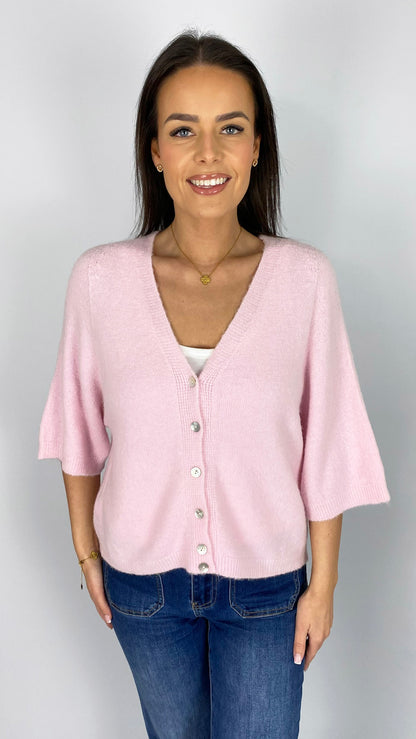 Soft v-neck half-sleeve cardigan | 6 Colours