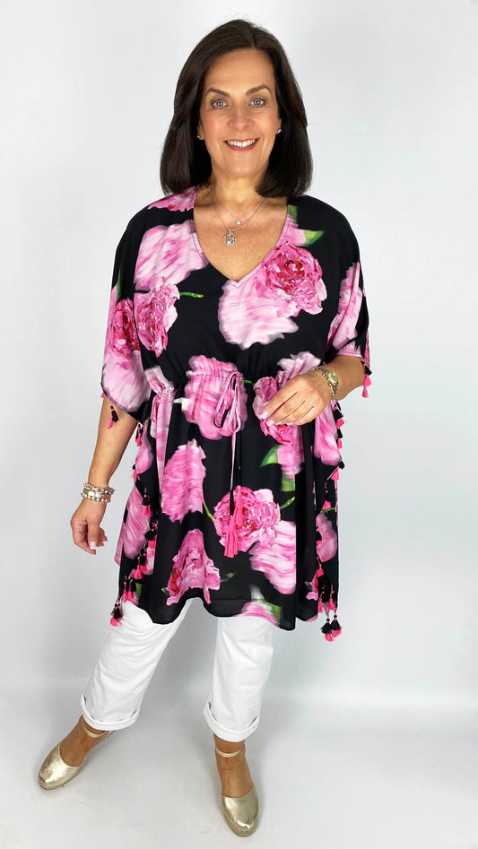 Drawstring Waist Tassel Trimmed Print Top | 2 Colours | by Malissa J | last 1s
