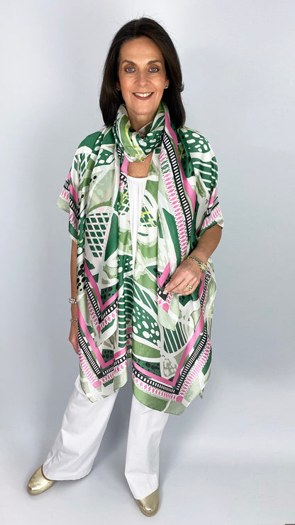Satin print kimono jacket & scarf set | Green/Pink | by Malissa J | last 1