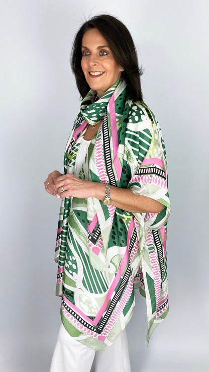 Satin print kimono jacket & scarf set | Green/Pink | by Malissa J | last 1