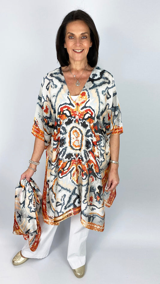 Satin kaleidoscope print kaftan & scarf set | 2 Colours | by Malissa J