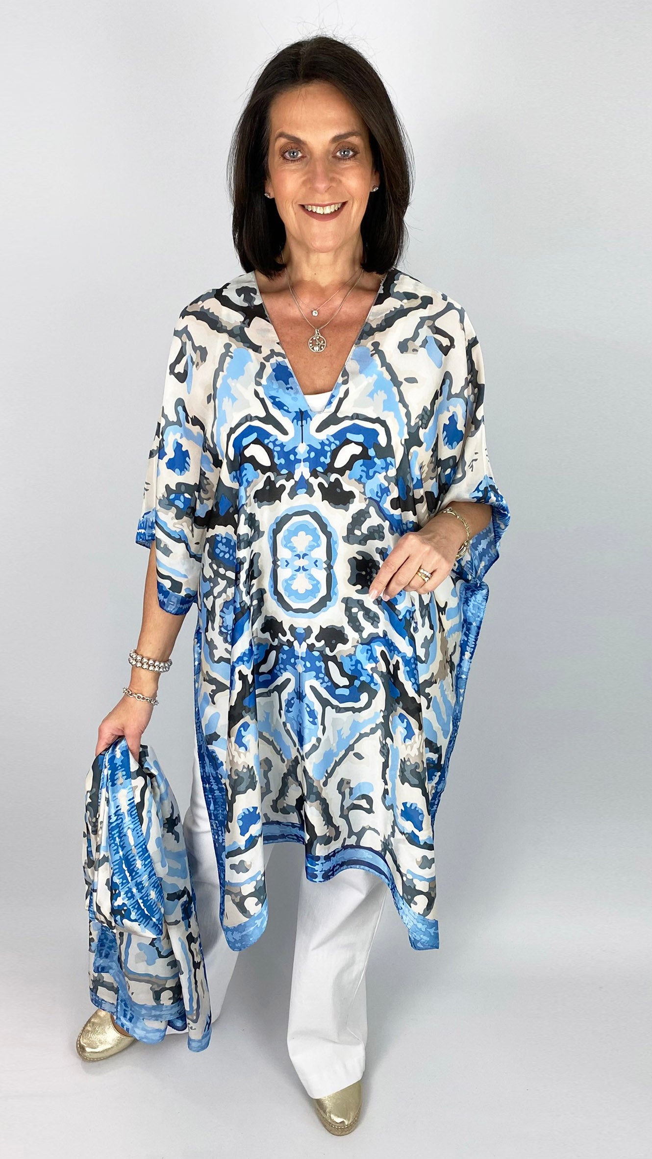 Satin kaleidoscope print kaftan & scarf set | 2 Colours | by Malissa J