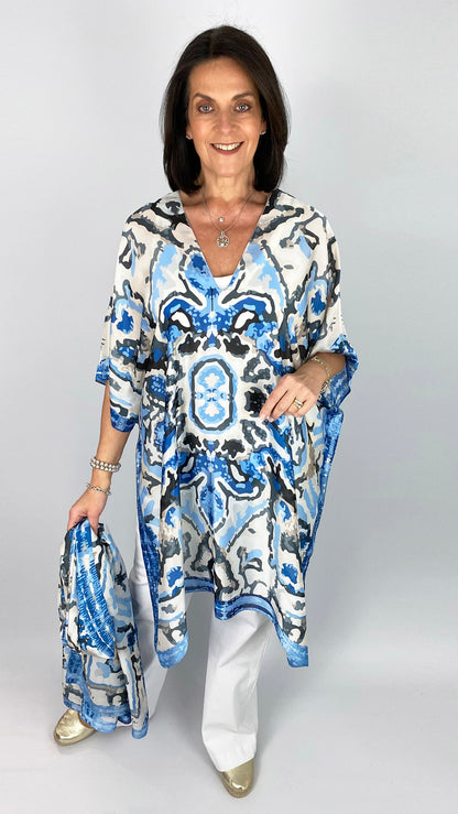 Satin kaleidoscope print kaftan & scarf set | 2 Colours | by Malissa J