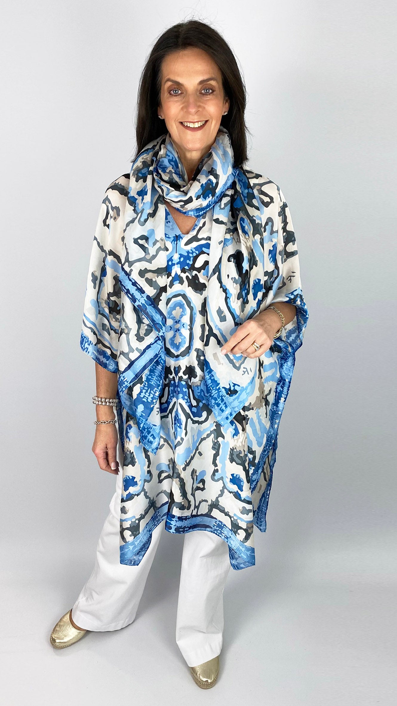Satin kaleidoscope print kaftan & scarf set | 2 Colours | by Malissa J