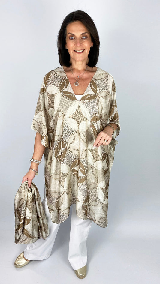 Satin designer-inspired kaftan & scarf set | Stone/Beige | by Malissa J