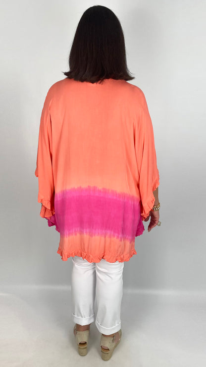 Frill trimmed kaftan natural tie dye top (3 Colours)