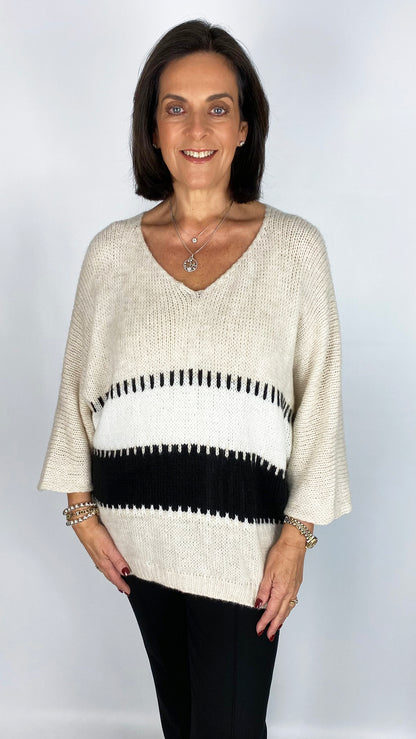 Contrast stripe v-neck knitted jumper | 3 Colours | last 1s