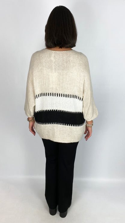 Contrast stripe v-neck knitted jumper | 3 Colours | last 1s