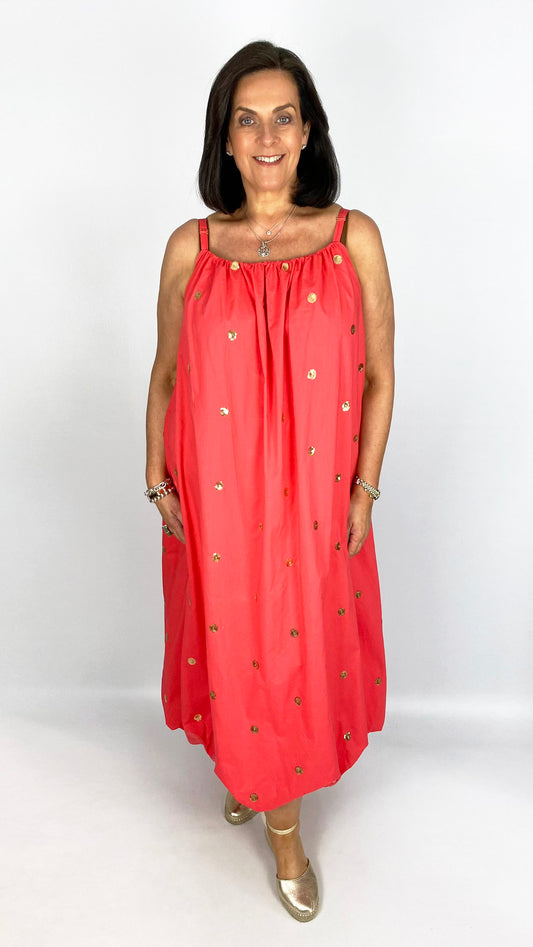 Gold Sequin Disc Bubble Hem Cotton Dress | 3 Colours | by Malissa J | last 1s