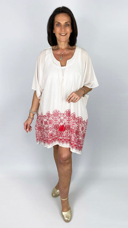 Print hem v-neck kaftan top by Lara Ethnics | 2 Colours