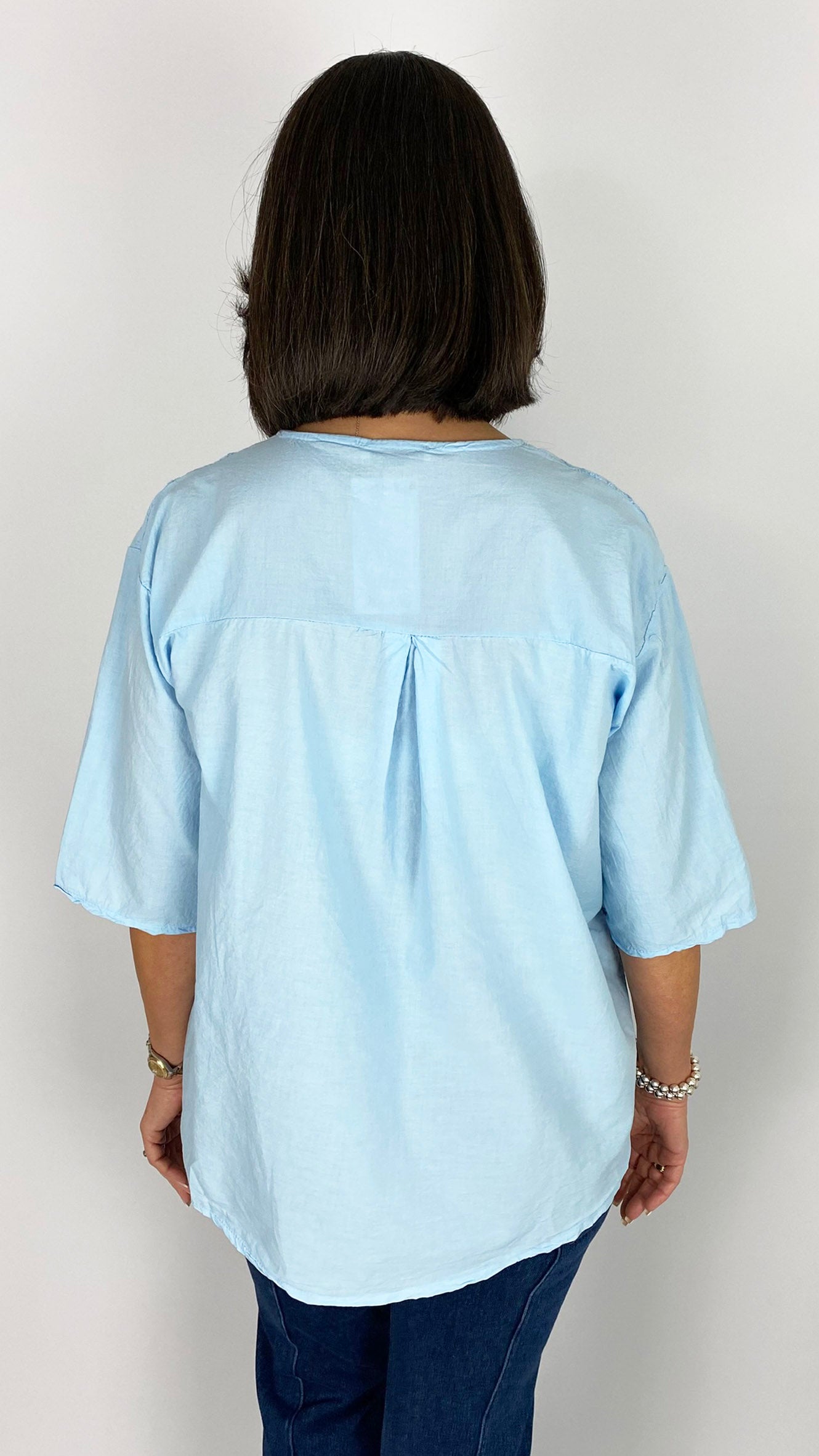 Embroidered flower feature button cotton top | 7 Colours