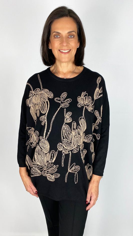 Embroidered sequin detail jumper | Black