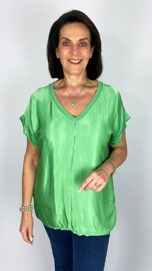 Satin front v-neck top | 5 Colours