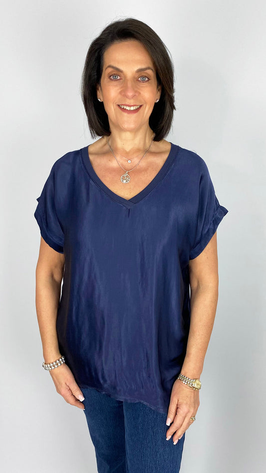 Satin front v-neck top | 5 Colours