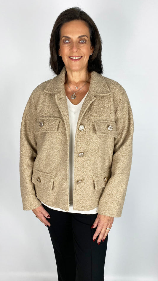 Boucle feature button jacket | 2 Colours