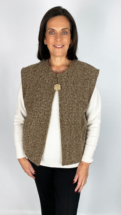 Gold removable flower brooch textured waistcoat | 3 Colours