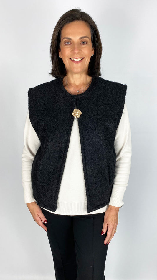 Gold removable flower brooch textured waistcoat | 3 Colours