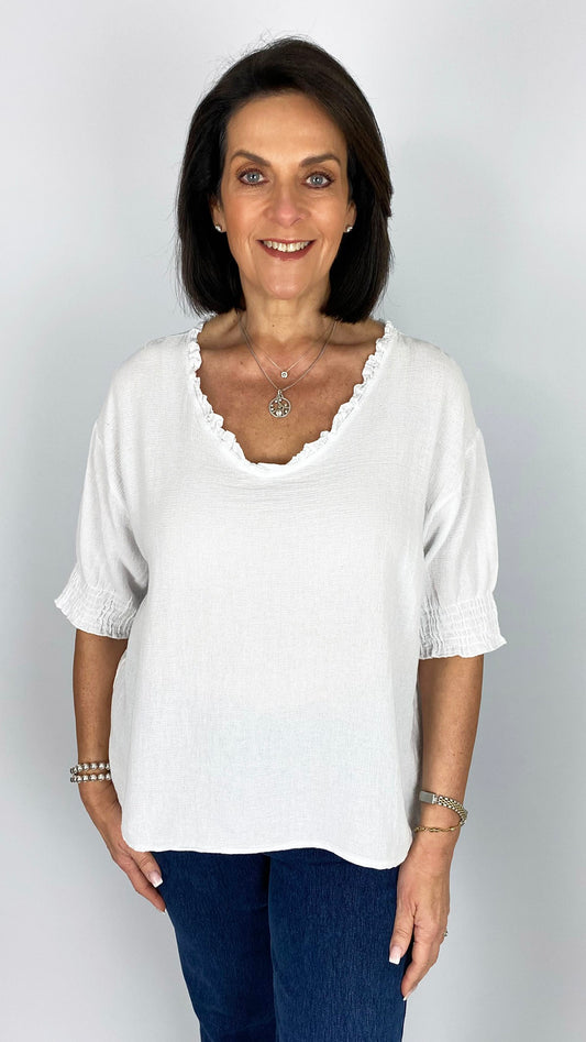 Frill v-neck cotton top | 6 Colours