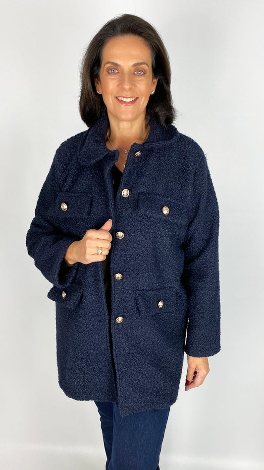 Oversized boucle button-through coat | 2 Colours
