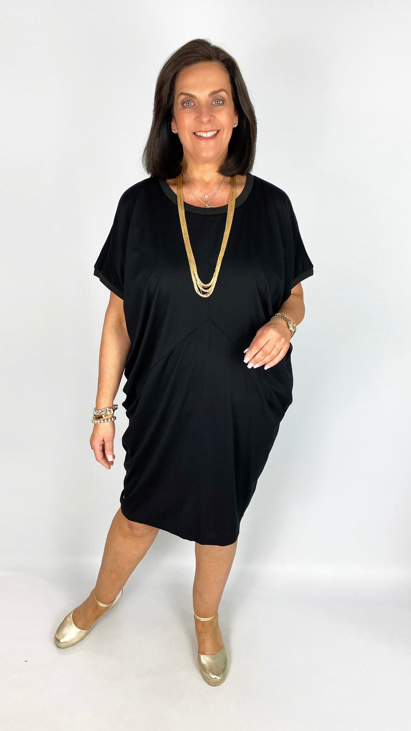 Soft Jersey Panel Dress | Black | by Malissa J