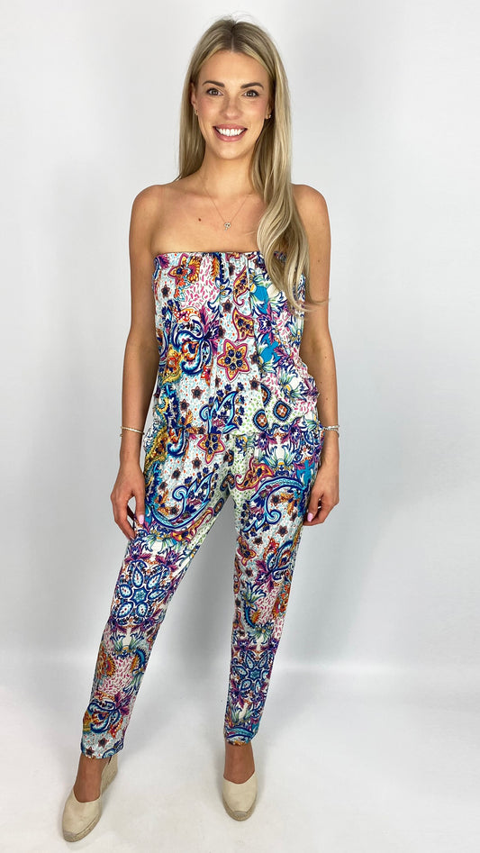 Crease free strapless pocket jumpsuit (Paisley)